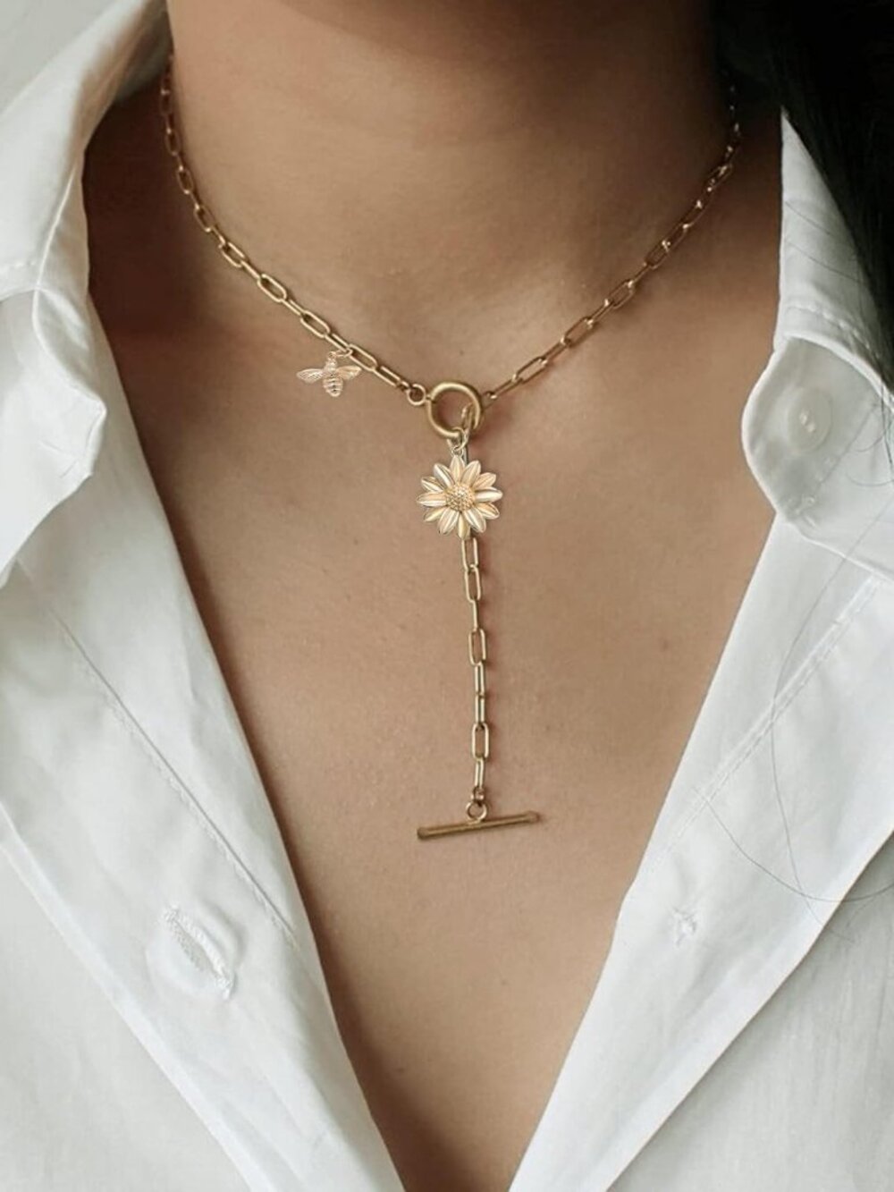 18K Gold Sun Moon Star Compass Pendant Necklace Chunky Toggle Paperclip Chain Ne - Picture 4 of 9